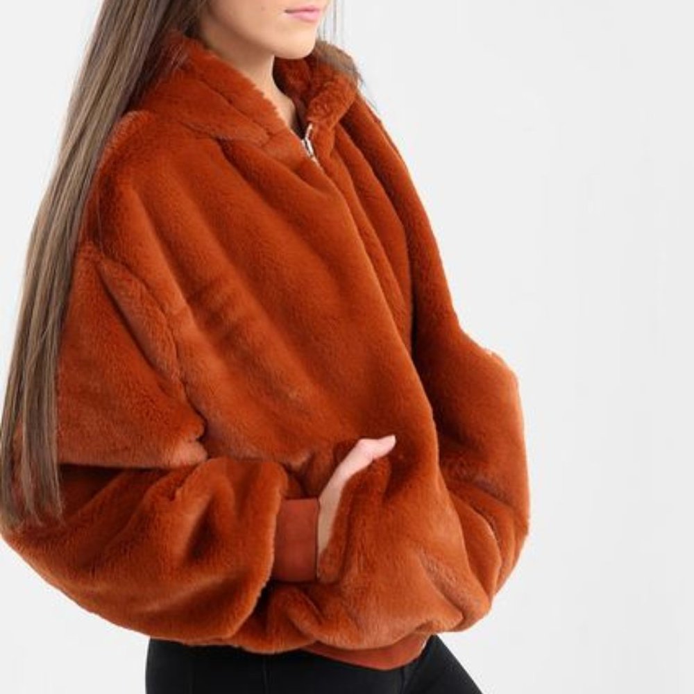 Faux Fur Hooded Bomber Jacket